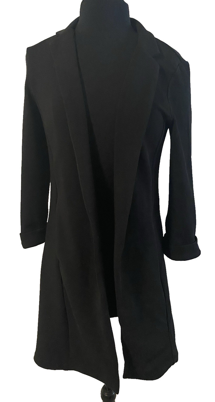 Have Womens Dark Long Jacket Size Small Black Open Front Office Lagenlook Blazer